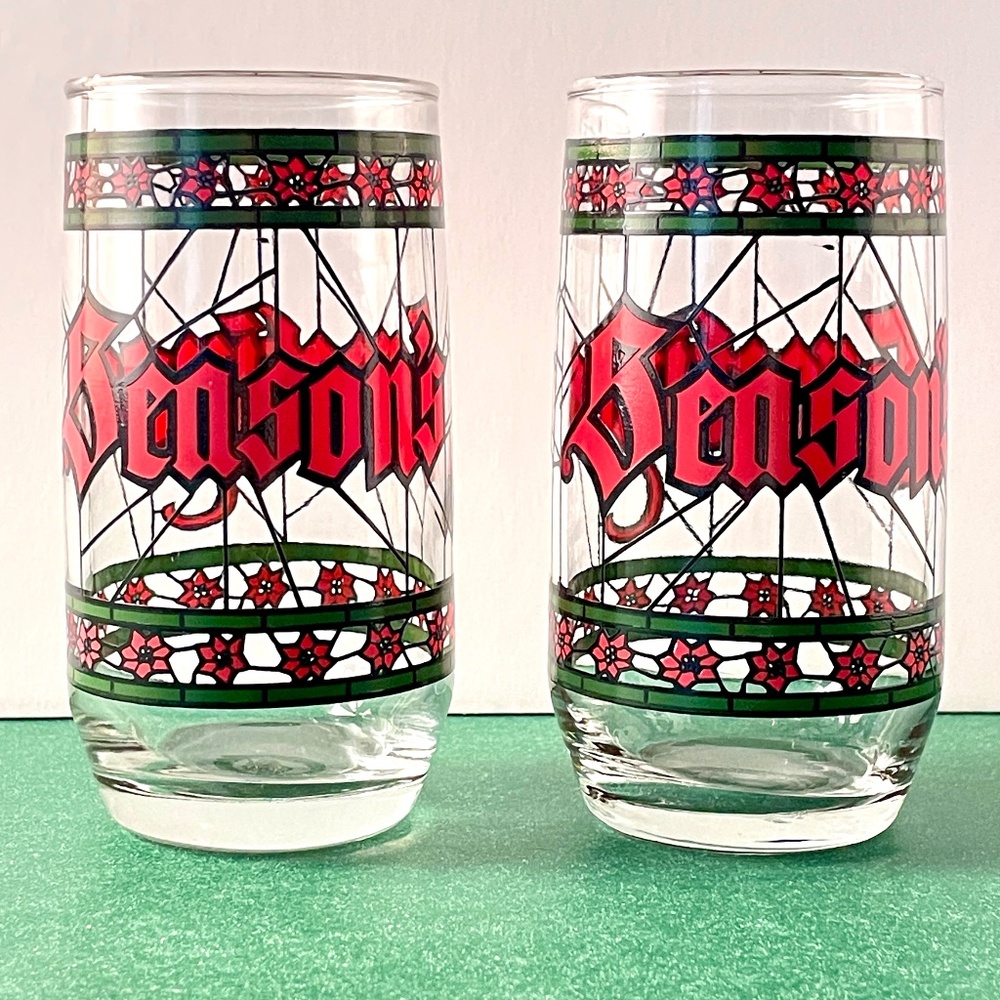 2 Vintage Season's Greetings Tumblers | 1970s Holiday Drinking Glasses